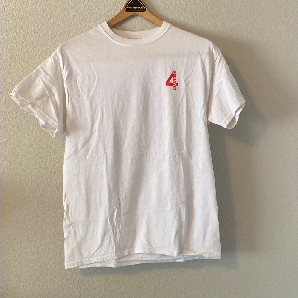 Red and White Short Sleeve Tee with Geometric Logo